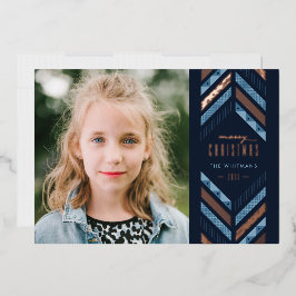 Folie Herringbone Band Holiday Photo Card - Blue Uitnodiging