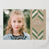 Folie Herringbone Band Holiday Photo Card - Groen Folie Uitnodiging (Voorkant)