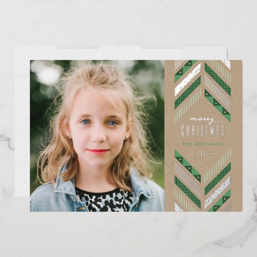 Folie Herringbone Band Holiday Photo Card - Groen Folie Uitnodiging (Envelop)