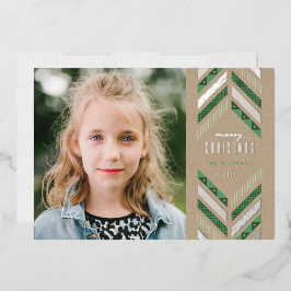 Folie Herringbone Band Holiday Photo Card - Groen Uitnodiging
