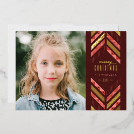 Folie Herringbone Band Holiday Photo Card - Rood Uitnodiging