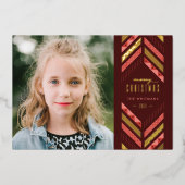 Folie Herringbone Band Holiday Photo Card - Rood Uitnodiging (Voorkant)