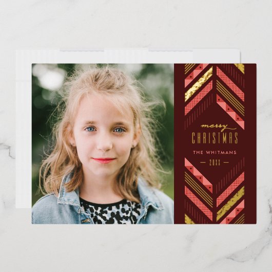 Folie Herringbone Band Holiday Photo Card - Rood Uitnodiging (Envelop)