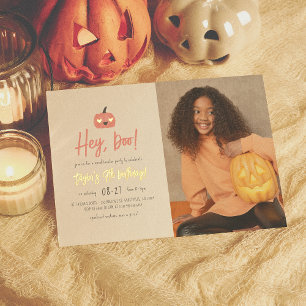 Folie Hey Boo Moderne Halloween Boho Verjaardag Fo Uitnodiging