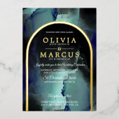 Folie Jade en Navy Blue Modern Fluid Ink Folie Uitnodiging (Voorkant)