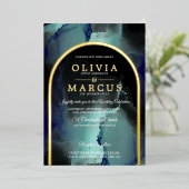 Folie Jade en Navy Blue Modern Fluid Ink Uitnodiging (Staand Voorkant)