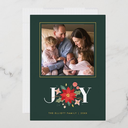 Folie Joy Flourish Holiday Photo Card - Groen Uitnodiging (Envelop)