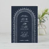 Folie  kerk - uitnodiging tot huwelijk - marine (Staand Voorkant)