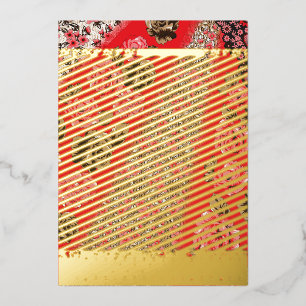Folie kerstkaart   Luxe rode bloemrijke elegantie Feestdagenkaart