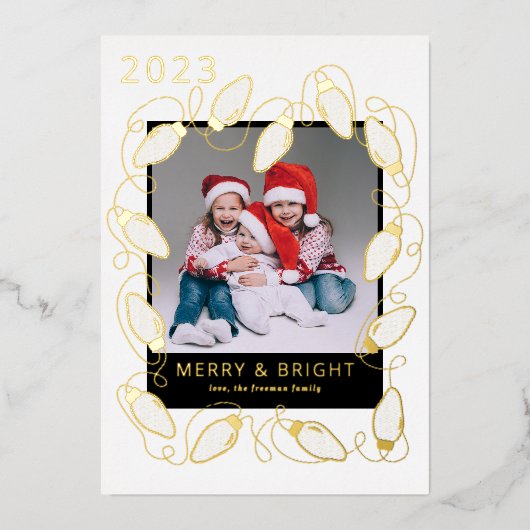 Folie kerstverlichting fotokaart feestdagenkaart (Voorkant)