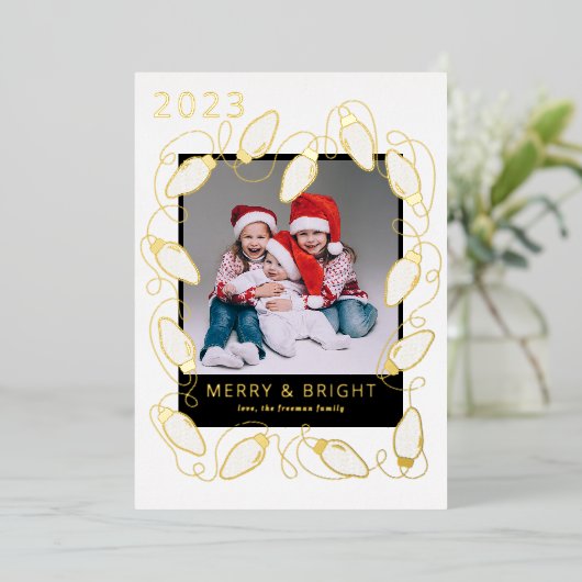 Folie kerstverlichting fotokaart folie feestdagenkaart (Staand Voorkant)