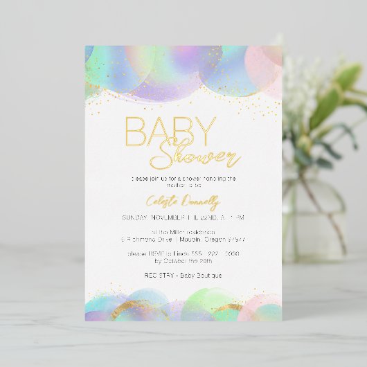 FOLIE Kleurrijke Rainbow Bubbles Baby shower Folie Uitnodiging (Staand Voorkant)