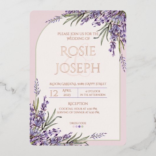 Folie Lavender Wedding Uitnodiging (Voorkant)