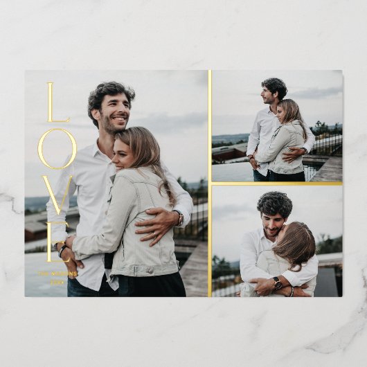 Folie Liefde Valentijnsdag 3-fotokaart Folie Uitnodiging (Voorkant)