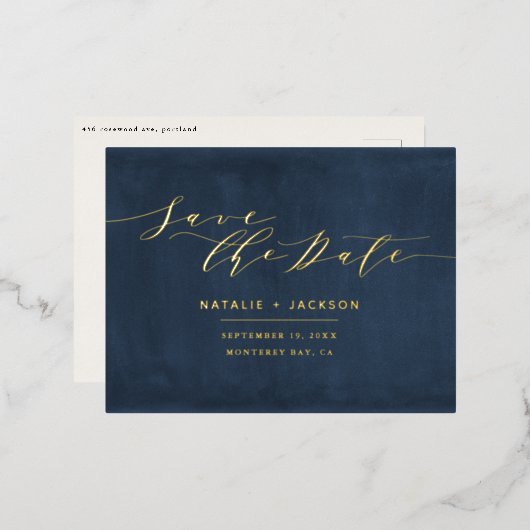 Folie marineblauwe witte bruine bruiloft met uitzo folie feestdagen briefkaart (Voorkant / Achterkant)