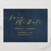 Folie marineblauwe witte bruine bruiloft met uitzo folie feestdagen briefkaart (Voorkant)
