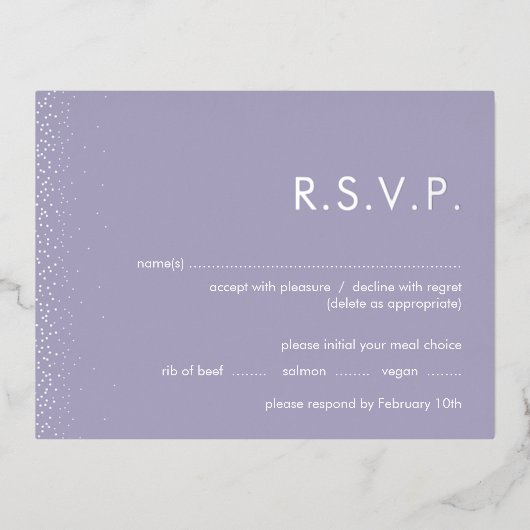 Folie met lavendel RSVP briefkaart (Voorkant)