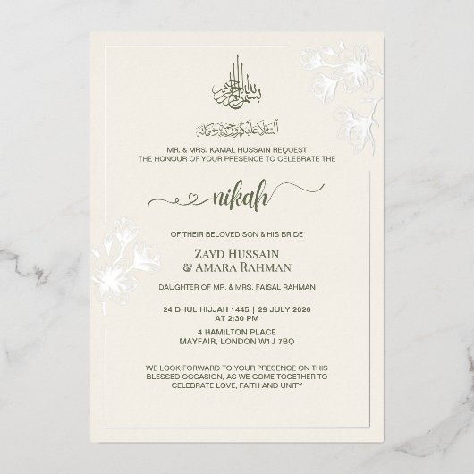 Folie Minimale Elegantie Huwelijksuitnodiging Folie Uitnodiging (Voorkant)