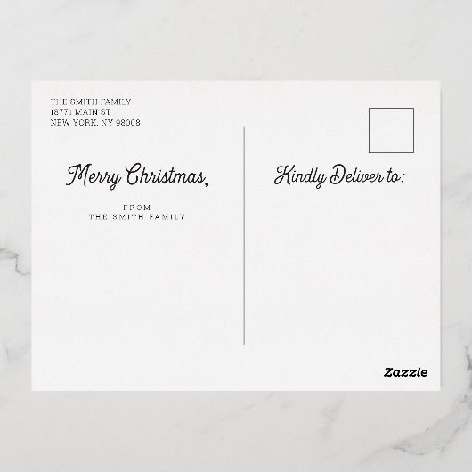 Folie minimalistische eenvoudige kerstavond folie feestdagen briefkaart (Achterkant)