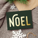 Folie minimalistische eenvoudige kerstavond folie feestdagen briefkaart<br><div class="desc">Een klassiek en eenvoudig minimalistisch briefkaart van de folie met het woord "Noel" aan de voorzijde met gouden folie. De achterzijde van het briefkaart kan worden gepersonaliseerd en gemakkelijk worden aangepast om uw retourpostadres en uw eigen familienaam op te nemen.</div>