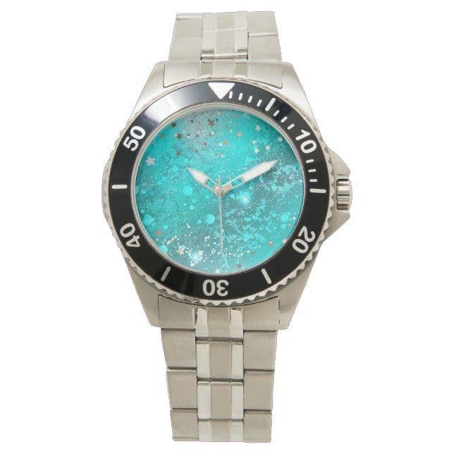 Folie Mint Turquoise Achtergrond Horloge (Voorkant)