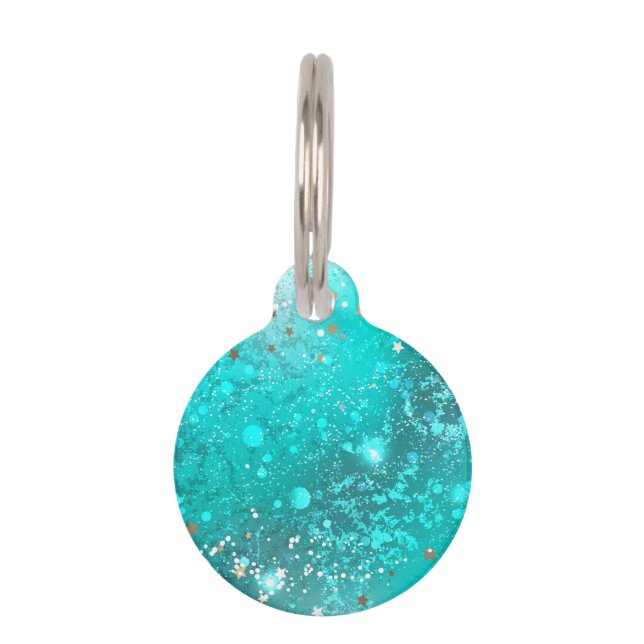 Folie Mint Turquoise Achtergrond Huisdierpenning (Voorkant)