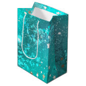 Folie Mint Turquoise Achtergrond Medium Cadeauzakje (Voorkant Gekanteld)