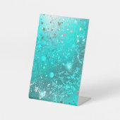 Folie Mint Turquoise Achtergrond Reclamebord Met Voetstuk (Voorkant)