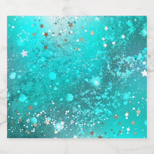 Folie Mint Turquoise Achtergrond Sparkling Wijnetiket (Enkel label)