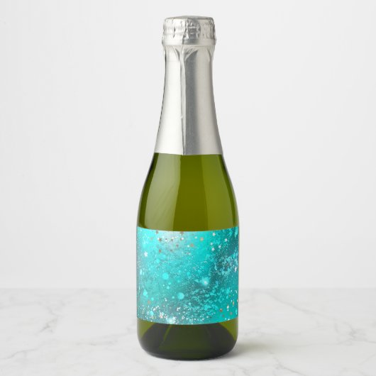 Folie Mint Turquoise Achtergrond Sparkling Wijnetiket (Voorkant)