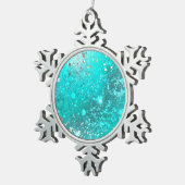 Folie Mint Turquoise Achtergrond Tin Sneeuwvlok Ornament (Rechts)