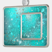 Folie Mint Turquoise Achtergrond Verzilverd Omlijst Ornament (Links)