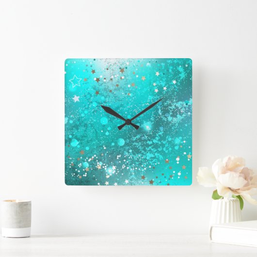 Folie Mint Turquoise Achtergrond Vierkante Klok (Huis)