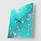 Folie Mint Turquoise Achtergrond Vierkante Klok (Hoek)