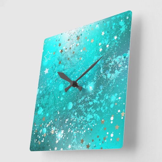 Folie Mint Turquoise Achtergrond Vierkante Klok (Hoek)