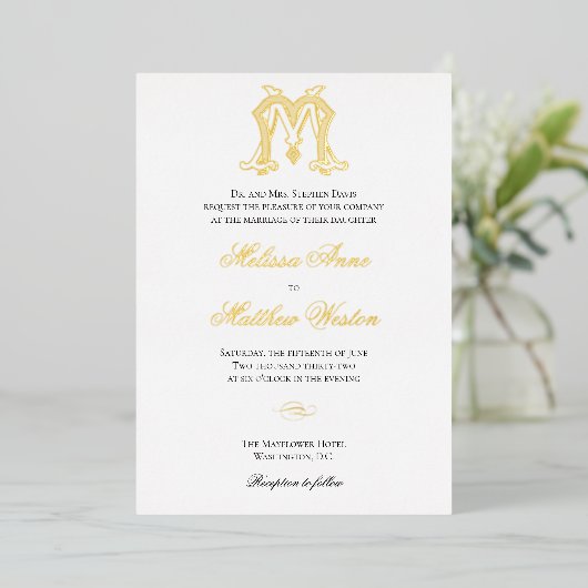 Folie MM Monogram of MM Logo Uitnodiging (Staand Voorkant)