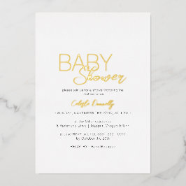 FOLIE Modern Minimalistisch Wit Baby shower Folie Uitnodiging