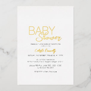FOLIE Modern Minimalistisch Wit Baby shower Folie Uitnodiging
