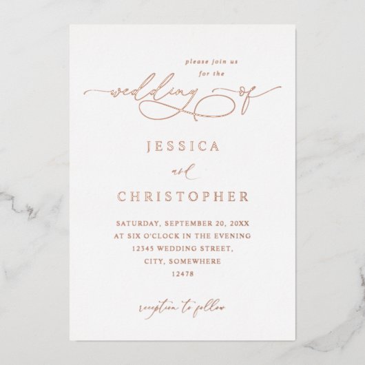 Folie Moderne kalligrafie 3 bruiloft Folie Uitnodiging (Voorkant)