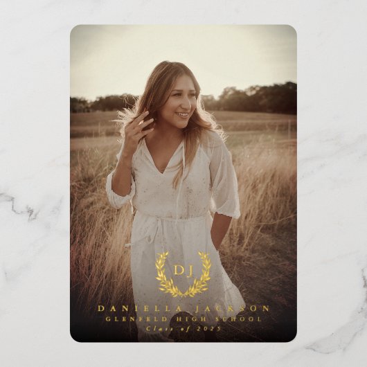 Folie Monogram 2 Foto Afstuderen Aankondiging (Voorkant)