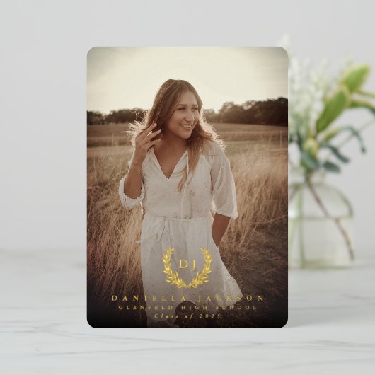 Folie Monogram 2 Foto Afstuderen Aankondiging (Staand Voorkant)