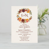 Folie Monogram herfst Rustic Plum Floral Wedding Folie Uitnodiging (Staand Voorkant)