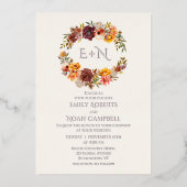 Folie Monogram herfst Rustic Plum Floral Wedding Folie Uitnodiging (Voorkant)