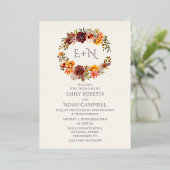 Folie Monogram herfst Rustic Plum Floral Wedding Folie Uitnodiging (Staand Voorkant)