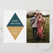 Folie Nieuwjaar Geometrische fotokaart - Blauwgroe Folie Uitnodiging (Voorkant)