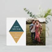 Folie Nieuwjaar Geometrische fotokaart - Blauwgroe Folie Uitnodiging (Staand Voorkant)