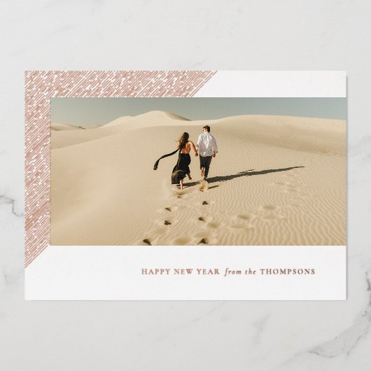 Folie nieuwjaar uitgeruste, horizontale witte foto feestdagenkaart (Voorkant)