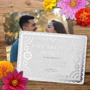 Folie Papel Picado Foto Huwelijk Save The Date Kaa Uitnodiging