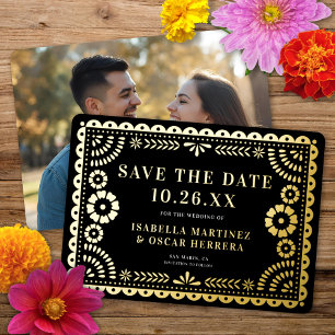 Folie Papel Picado Foto Huwelijk Save The Date Kaa Uitnodiging