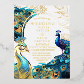 Folie Pauw Veren Flora bruiloft uitnodiging (Voorkant)